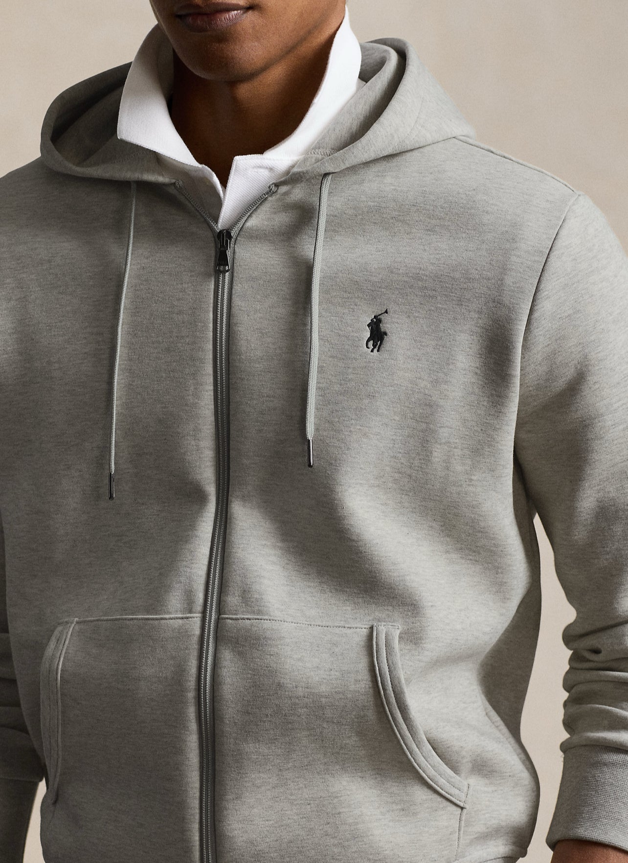 Polo Ralph Lauren 雙層針織全開拉鏈連帽衫 淺灰 美國正品代購直運