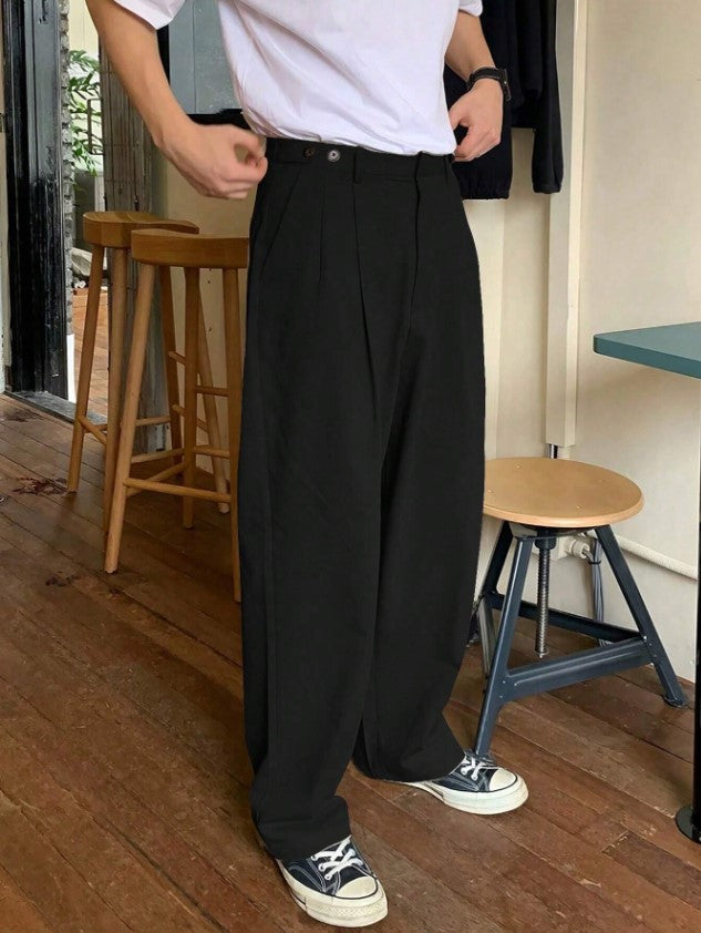 折疊褶皺直筒褲 黑色 男款