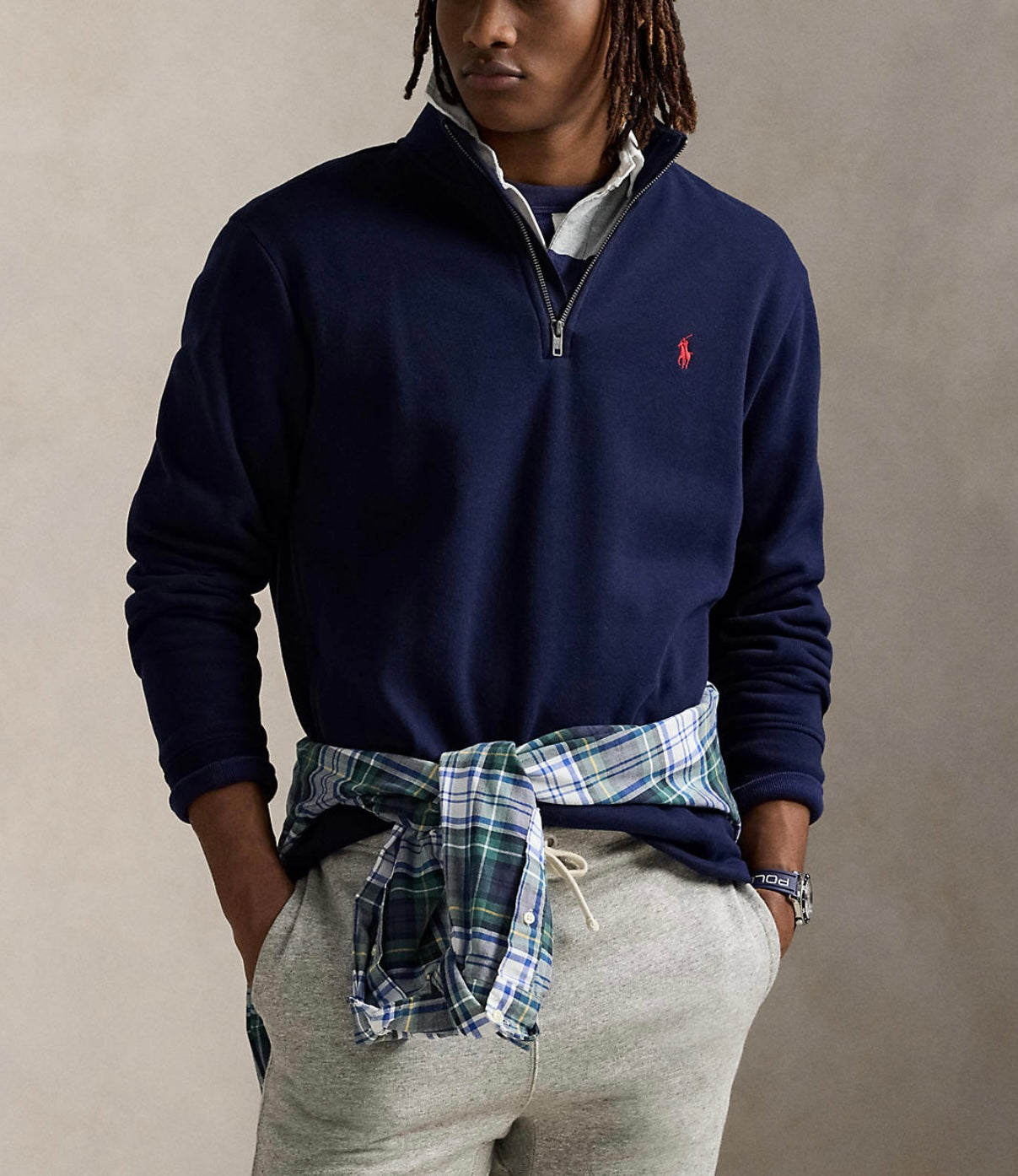 Polo Ralph Lauren 男款經典 Estate-Rib 四分之一拉鍊套頭毛衣 深藍 美國正品代購直運