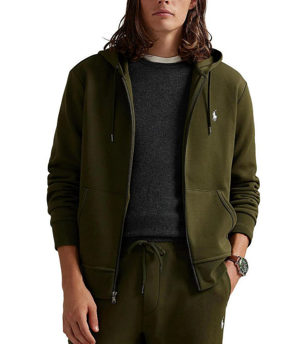 Polo Ralph Lauren 雙層針織全開拉鏈連帽衫 墨綠 美國正品代購直運