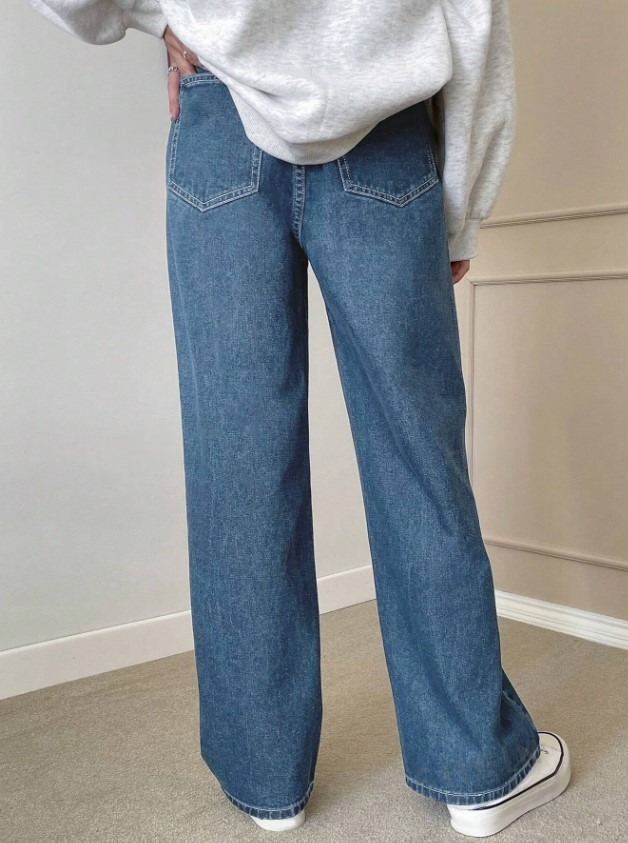 高腰斜口袋牛仔褲 深藍 女款