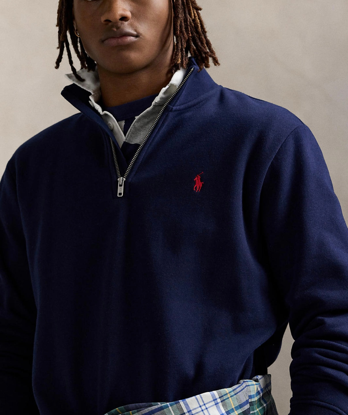Polo Ralph Lauren 男款經典 Estate-Rib 四分之一拉鍊套頭毛衣 深藍 美國正品代購直運