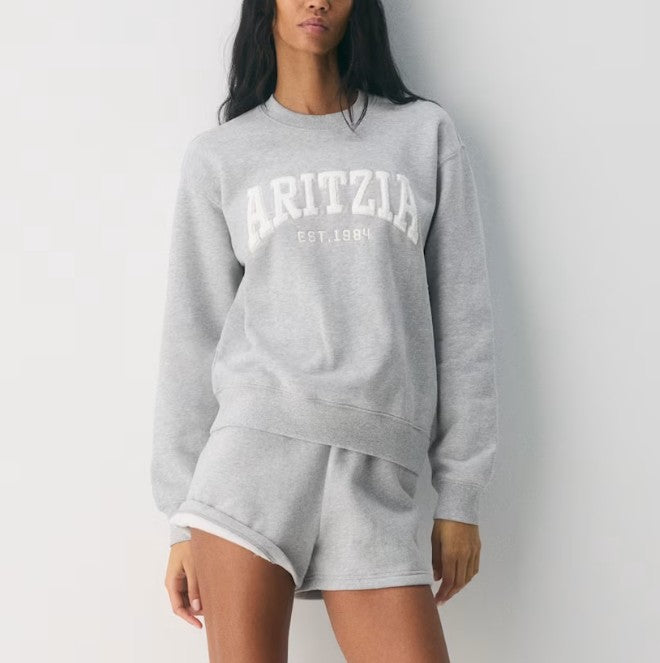 Aritzia 舒適絨毛完美圓領衛衣 淺灰 女款 美國直運