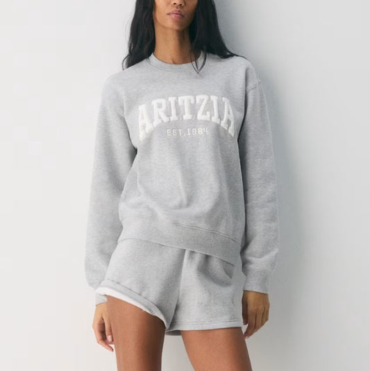 Aritzia 舒適絨毛完美圓領衛衣 淺灰 女款 美國直運